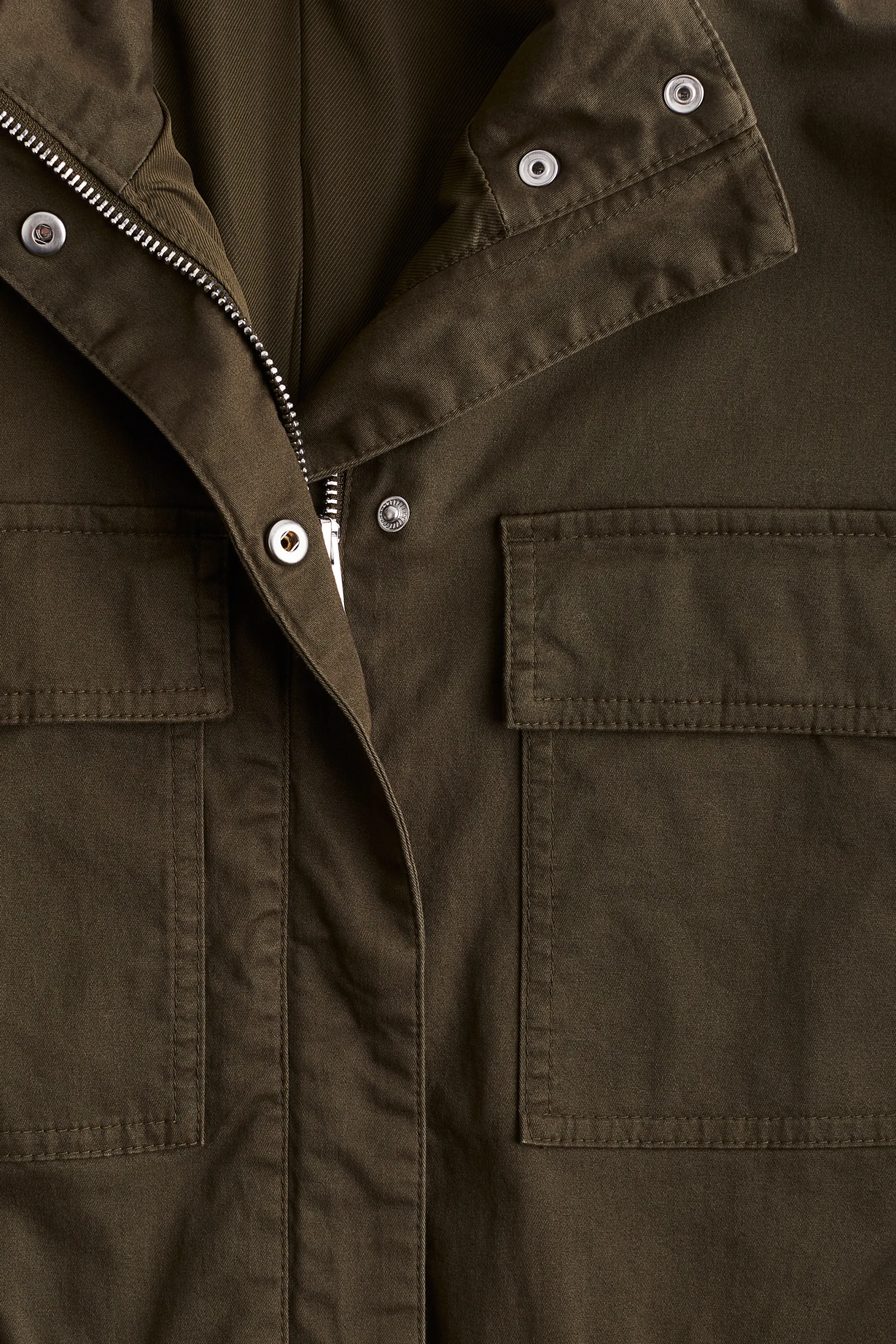 Veste saharienne en coton - Vert kaki foncé