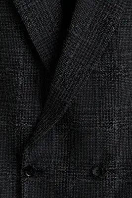 Veste Relaxed Fit à fermeture croisée - Gris foncé/carreaux — photo 5