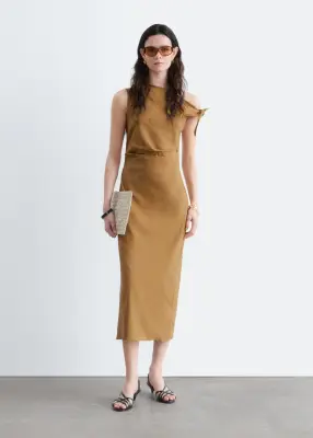 Robe midi asymétrique - Marron Clair — photo 2