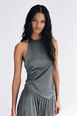 Top asymétrique avec dos nu - Gris foncé — photo 1
