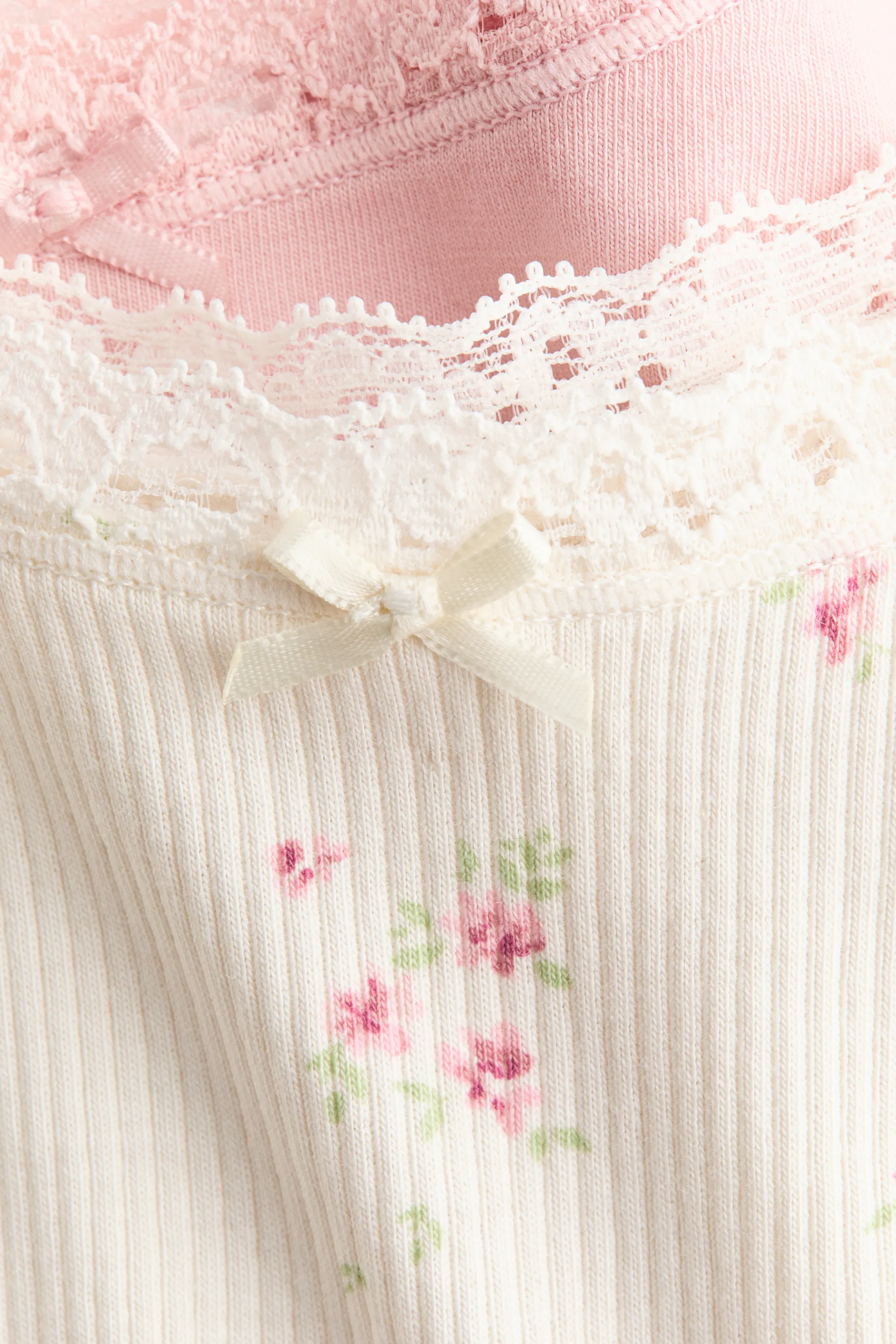 Lot de 5 culottes en coton avec dentelle - Rose/crème/fleuri