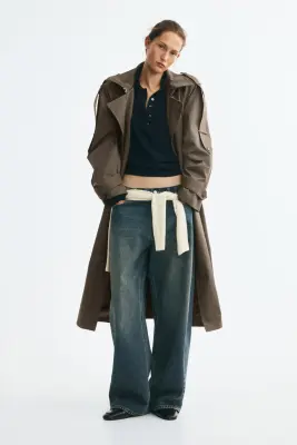 Trench-coat oversize en twill - Taupe foncé — photo 2
