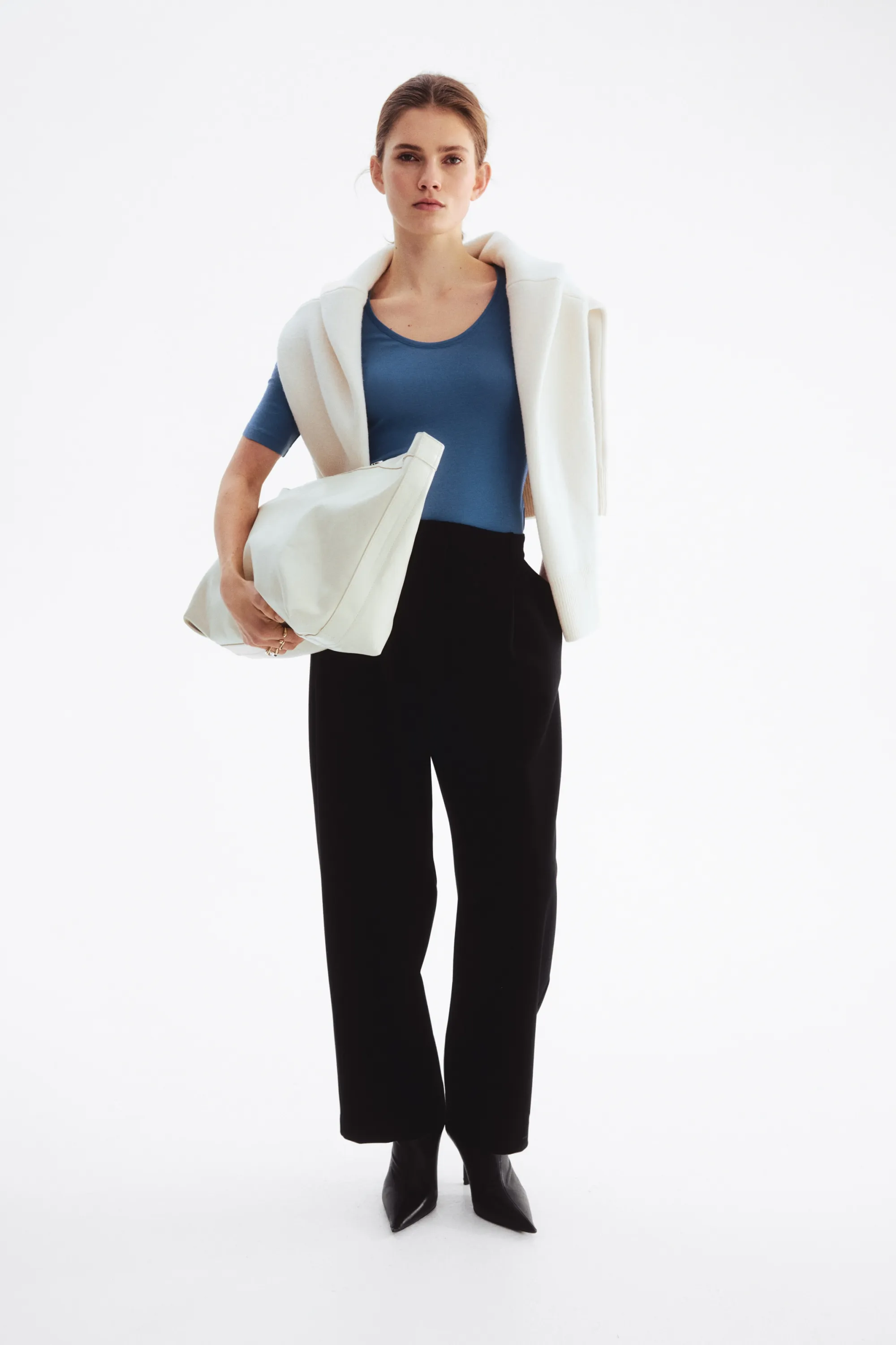 Top en coton pima avec encolure dégagée - Bleu