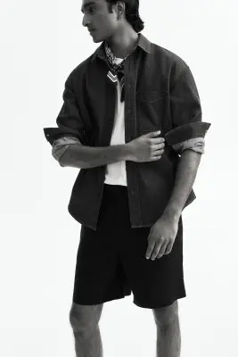 Short Relaxed Fit en lin - Noir — photo 2