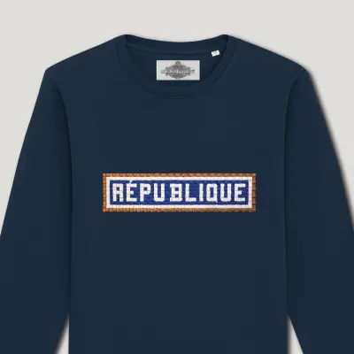 SWEAT SHIRT COTON BIO BRODÉ - RÉPUBLIQUE - NAVY — photo 2