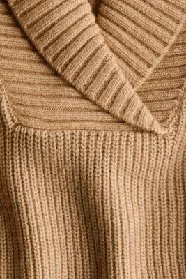Pull en maille côtelée avec col châle - Beige — photo 3