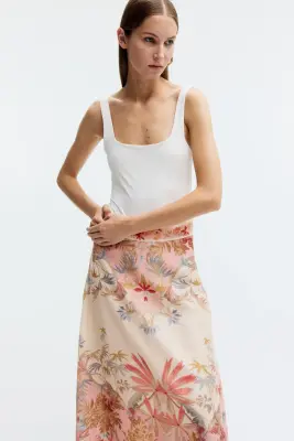 Jupe évasée en lin mélangé - Rose ancien clair/fleuri — photo 2