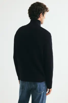 Pull Regular Fit avec col zippé - Bleu marine — photo 3