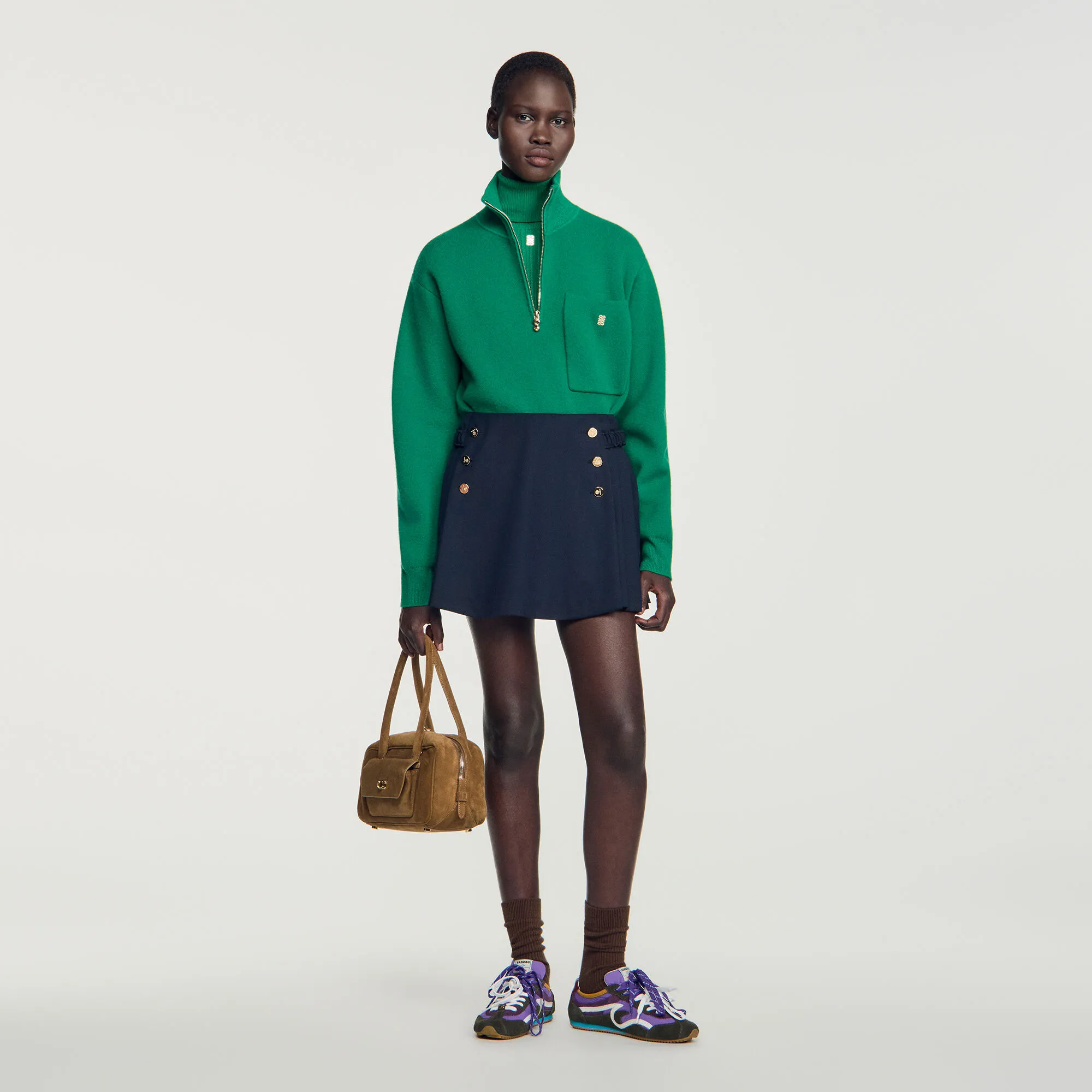 Jupe short à boutons en laine