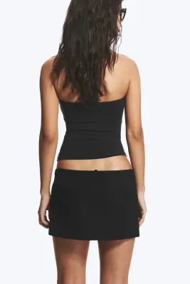 Mini-jupe ajustée taille basse en tissu de costume - Noir — photo 2