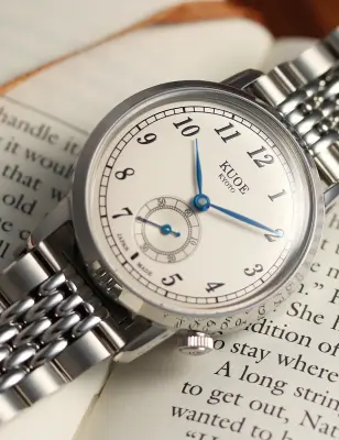 KUOE OLD SMITH 90-007 AUTOMATIQUE SILVER CREAM BLUE SILVER STAINLESS STEEL BRACELET — photo 2