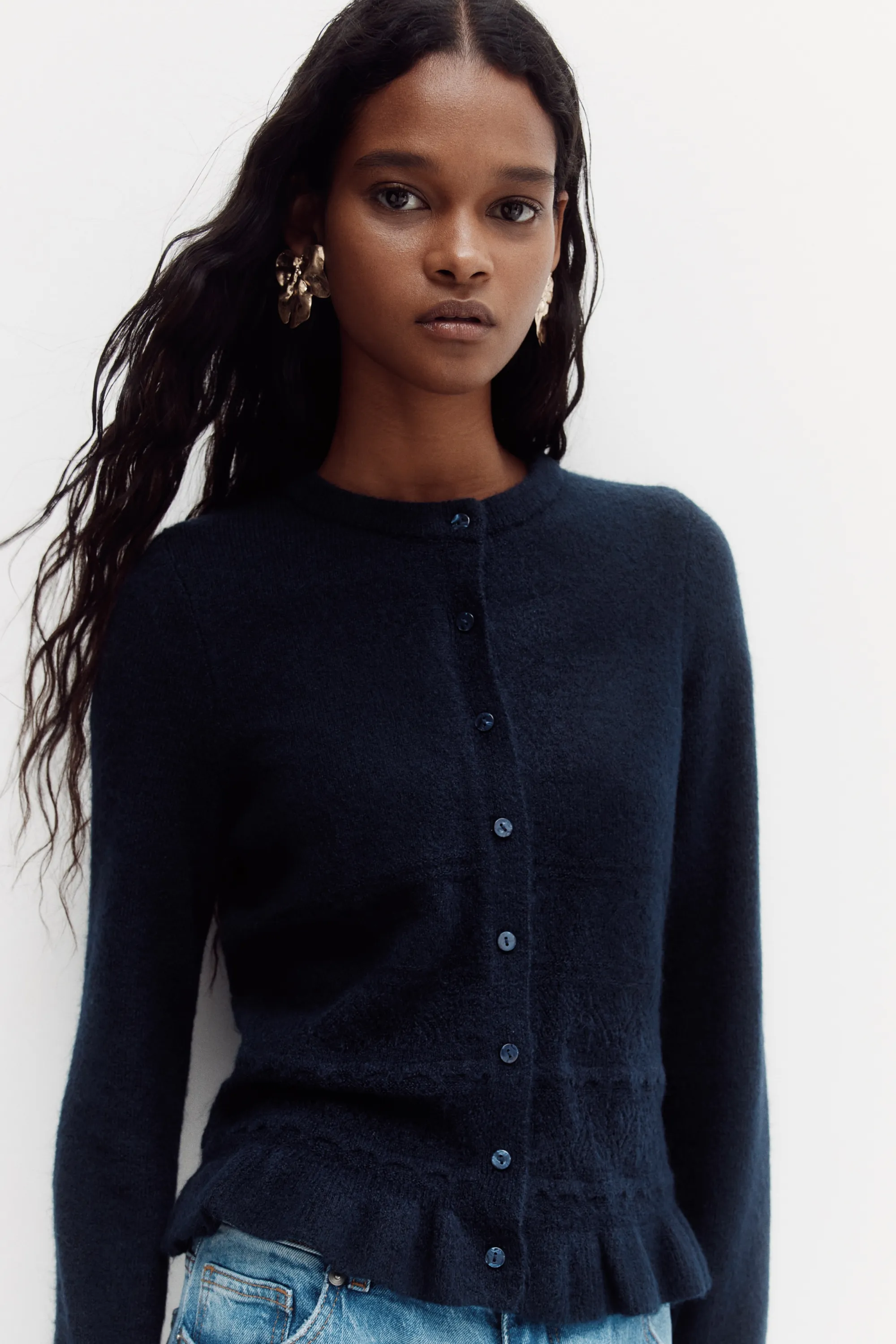 Gilet en maille pointelle - Bleu marine