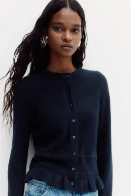 Gilet en maille pointelle - Bleu marine — photo 1
