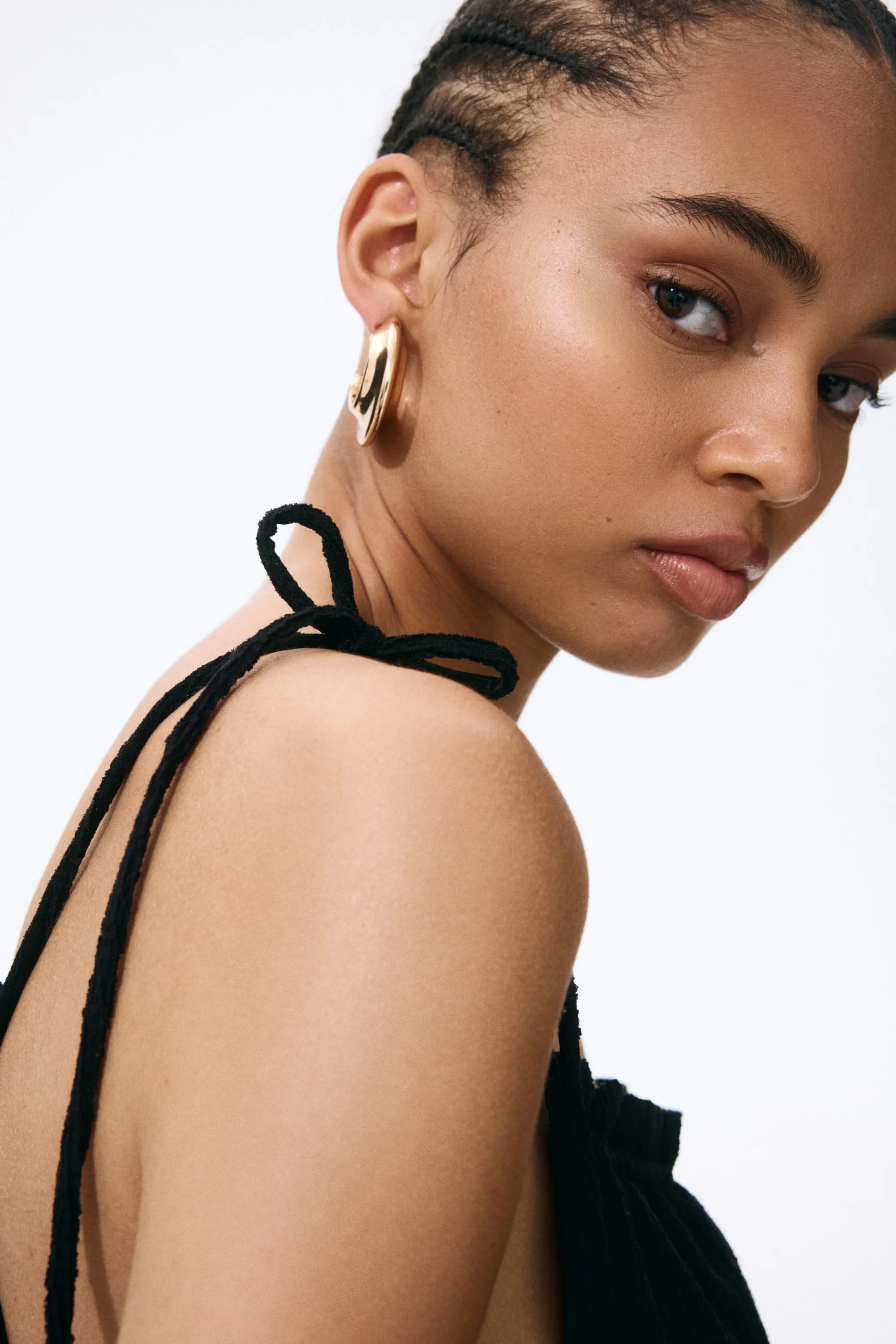 Robe froissée avec bretelles à nouer - Noir