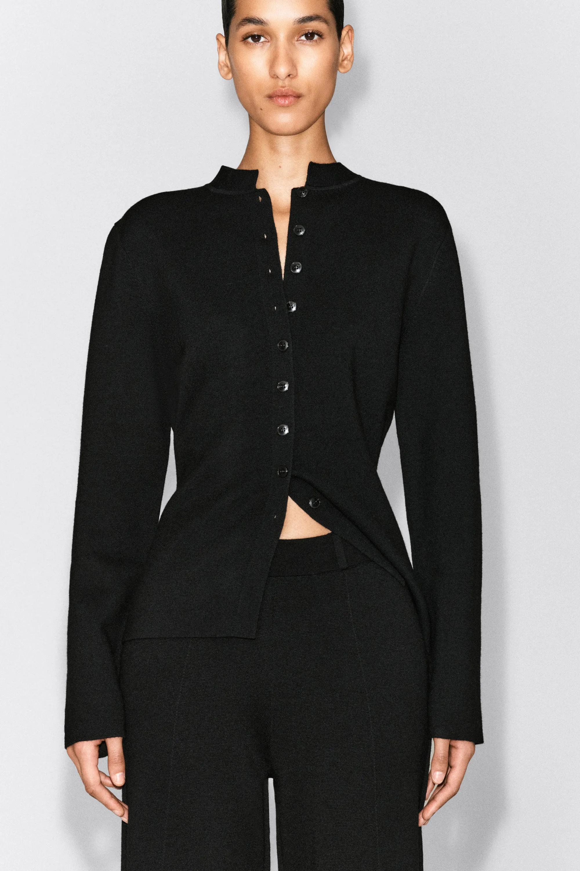 PANTALON DROIT EN MÉLANGE DE LAINE MÉRINOS - NOIR