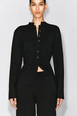 PANTALON DROIT EN MÉLANGE DE LAINE MÉRINOS - NOIR — photo 1