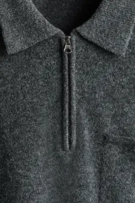 Polo Regular Fit en maille - Gris foncé chiné — photo 4