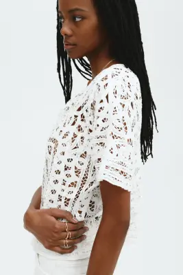 Blouse oversize façon crochet - Blanc — photo 2