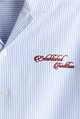 Chemise Relaxed Fit en coton avec motif brodé - Bleu clair — photo 4