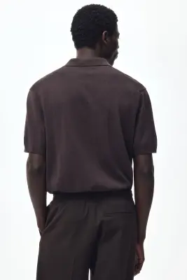 Polo Regular Fit en soie mélangée - Marron foncé — photo 3