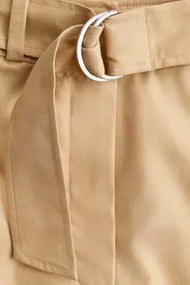 Pantalon en coton avec ceinture - Beige — photo 5