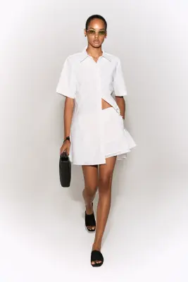 ROBE-CHEMISE COURTE CLASSIQUE EN COTON - BLANC — photo 4