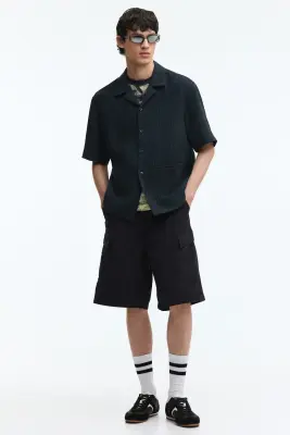 Chemise Relaxed Fit avec col cubain - Noir — photo 2