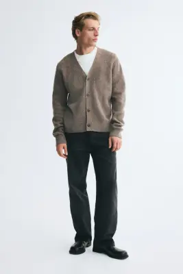 Gilet Regular Fit en maille de laine côtelée - Taupe foncé — photo 2