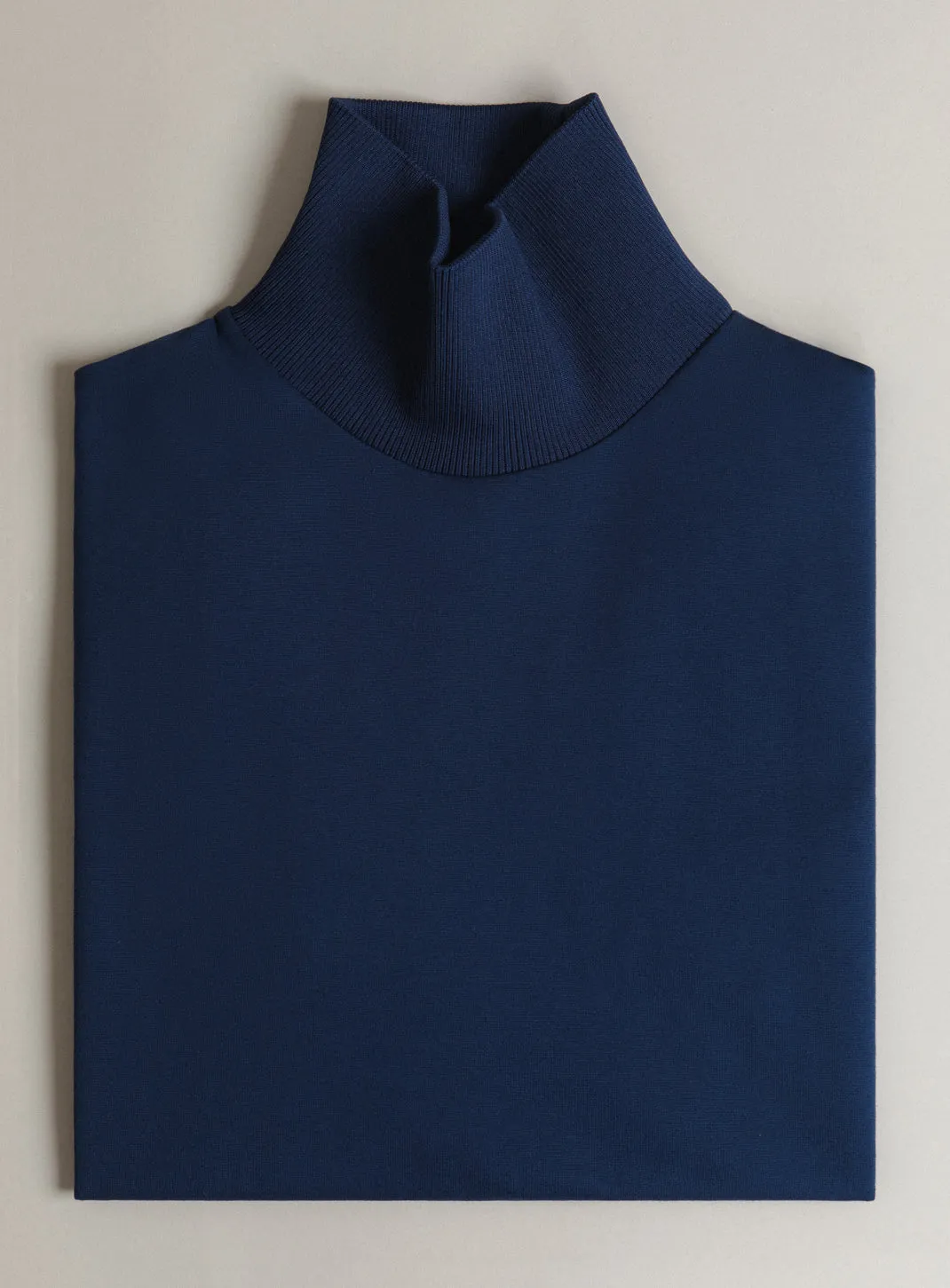 Ribbed High Neck Sweatshirt in Cobalt Blue Technical Knit