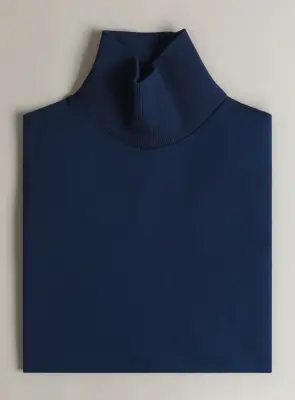 Ribbed High Neck Sweatshirt in Cobalt Blue Technical Knit