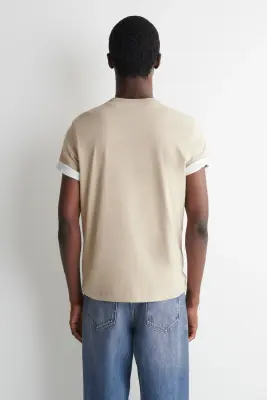 T-SHIRT EN COTON BROSSÉ - SABLE — photo 4