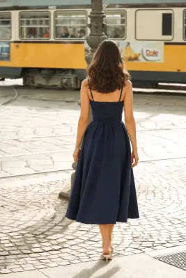 Isla Corset Dress - Navy — photo 4