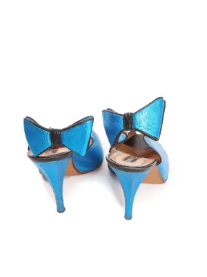 Escarpins slingback peep toe en cuir métallisé bleu et noir Taille 37 — photo 4