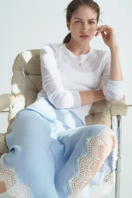 Jupe asymétrique en viscose - Bleu clair — photo 3