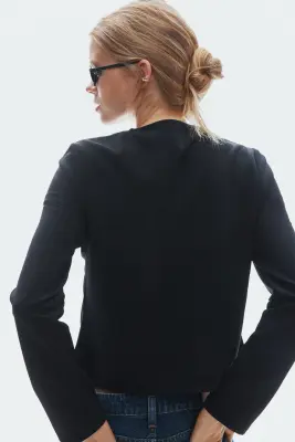Veste sans col avec boutons noués - Noir — photo 2