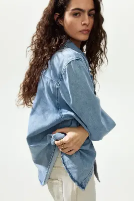 Chemise volantée en denim - Bleu denim — photo 3