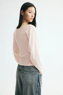 Top en maille fine avec encolure bateau - Rose poudré — photo 2