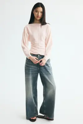 Top en maille fine avec encolure bateau - Rose poudré — photo 1