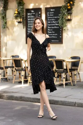 Lana Ruffle Dress - Black white floral — photo 1