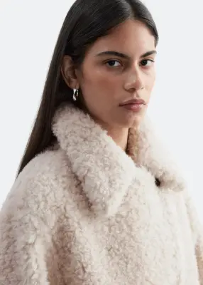 Veste en fausse fourrure de laine mélangée - Beige — photo 3