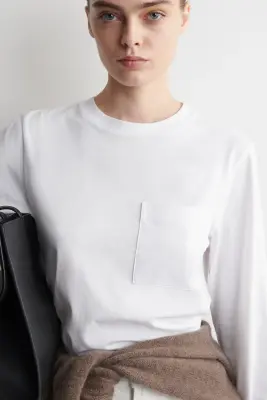 T-SHIRT À MANCHES LONGUES EN COTON - BLANC — photo 2