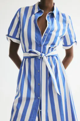 Robe chemise à manches courtes - Bleu/rayures blanches — photo 2