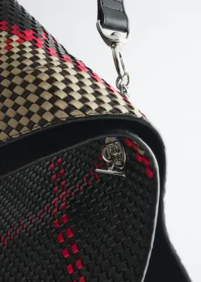 Sac porté épaule en cuir tressé - Rouge/Beige/Noir — photo 3
