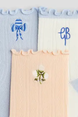 Lot de 5 paires de chaussettes en pointelle - Bleu clair/pêche — photo 2