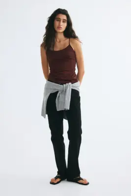 Top en microfibre avec bretelles fines - Marron foncé — photo 2