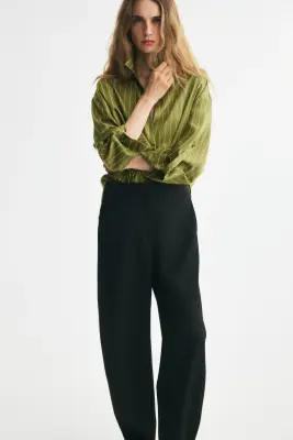 Chemise popover oversize - Vert olive/rayé — photo 1