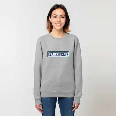 SWEAT-SHIRT COTON BIO BRODÉ - PARISIENNE - GRIS — photo 3