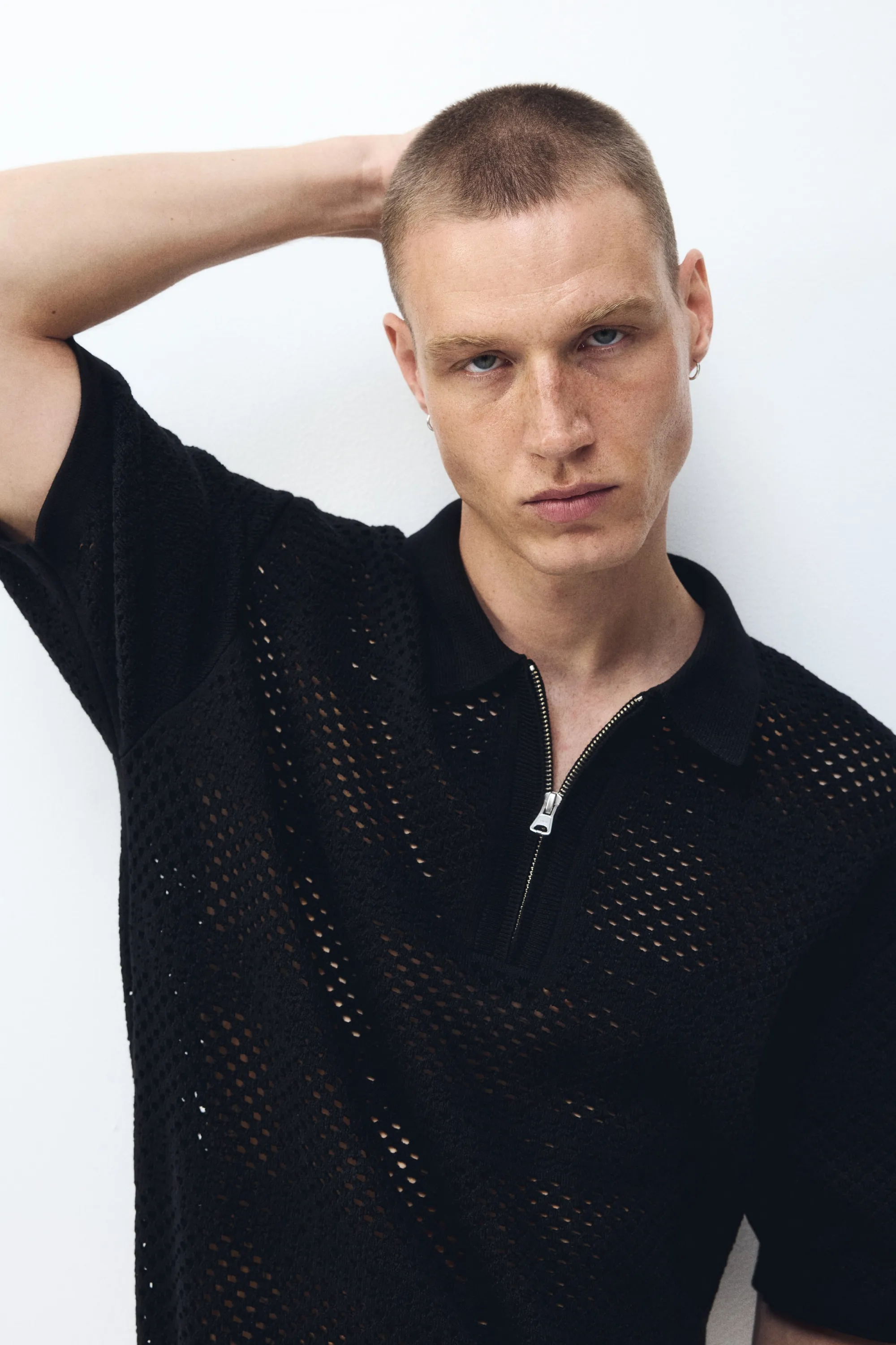 Polo Relaxed fit en maille ajourée - Noir