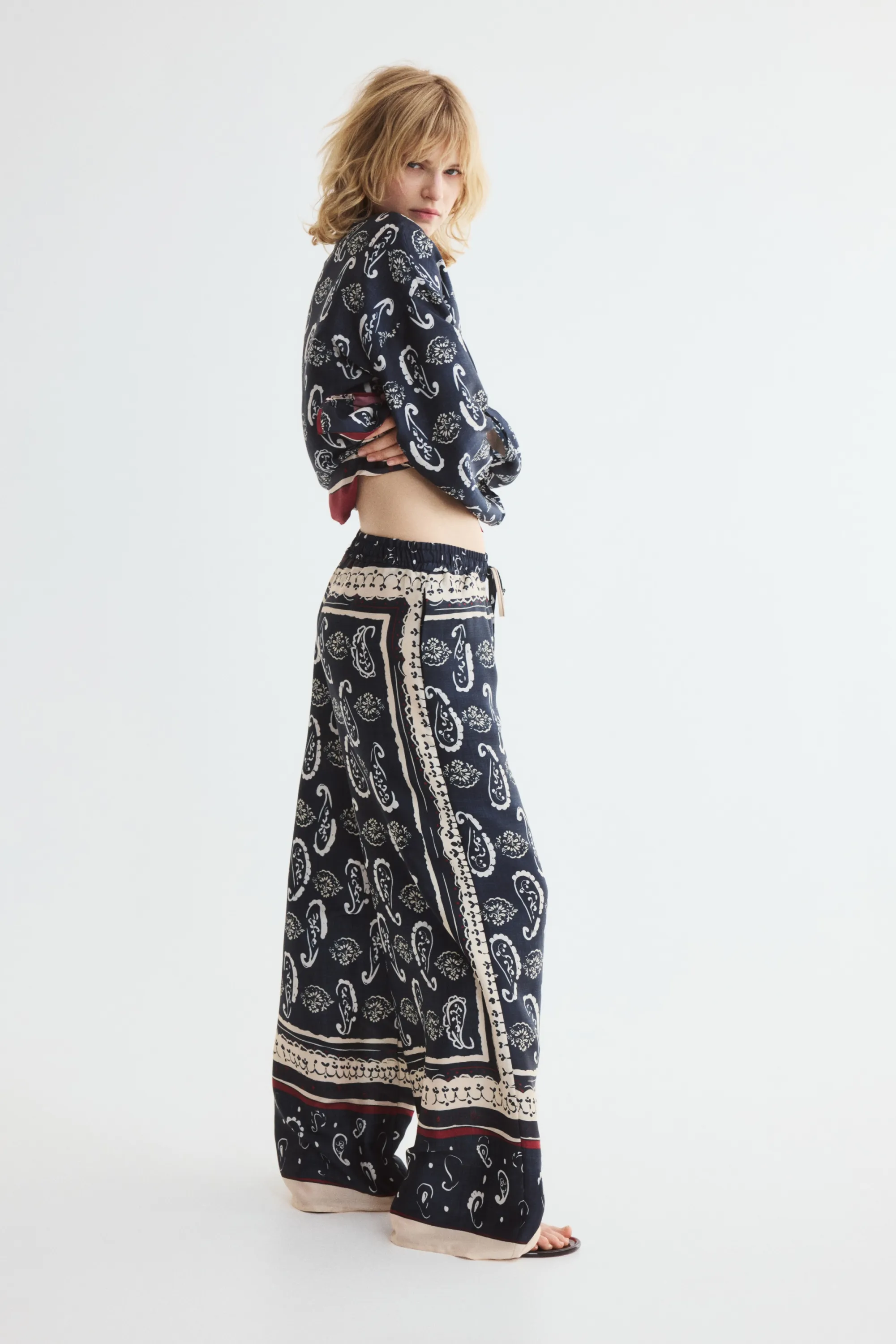 Pantalon imprimé avec cordon de serrage - Bleu marine/motif cachemire
