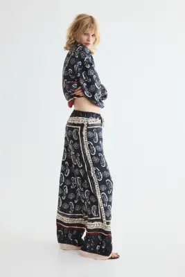 Pantalon imprimé avec cordon de serrage - Bleu marine/motif cachemire — photo 1